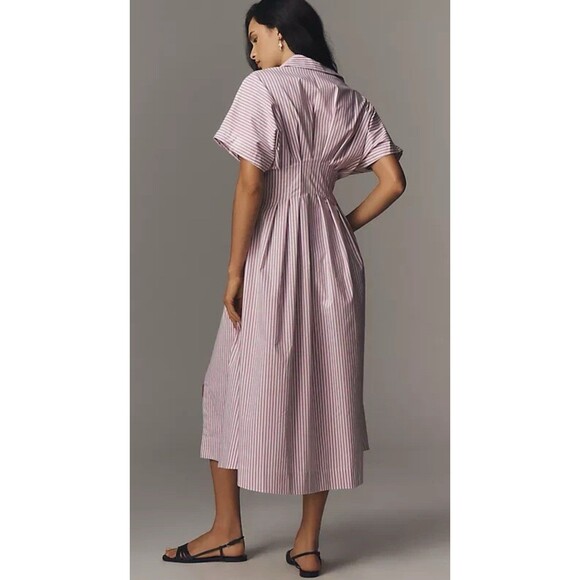 Exquise Anthropologie Midi Shirt Dress Tobie Purple Pleated Preppy Boho XS NWT - Picture 5 of 14